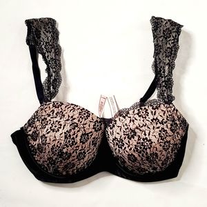 Victoria's Secret Lace Black& Blush linning Sz 34DD Lace Strap Adjustable